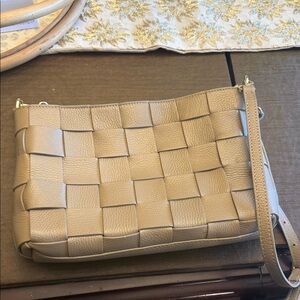 Elegant Taupe Woven Leather Crossbody Bag